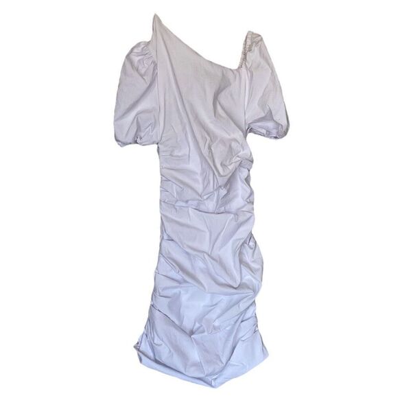 Anthropologie Maeve White Asymmetrical Neck Ruched Bodycon Dress NWT Size Medium - Picture 2 of 6